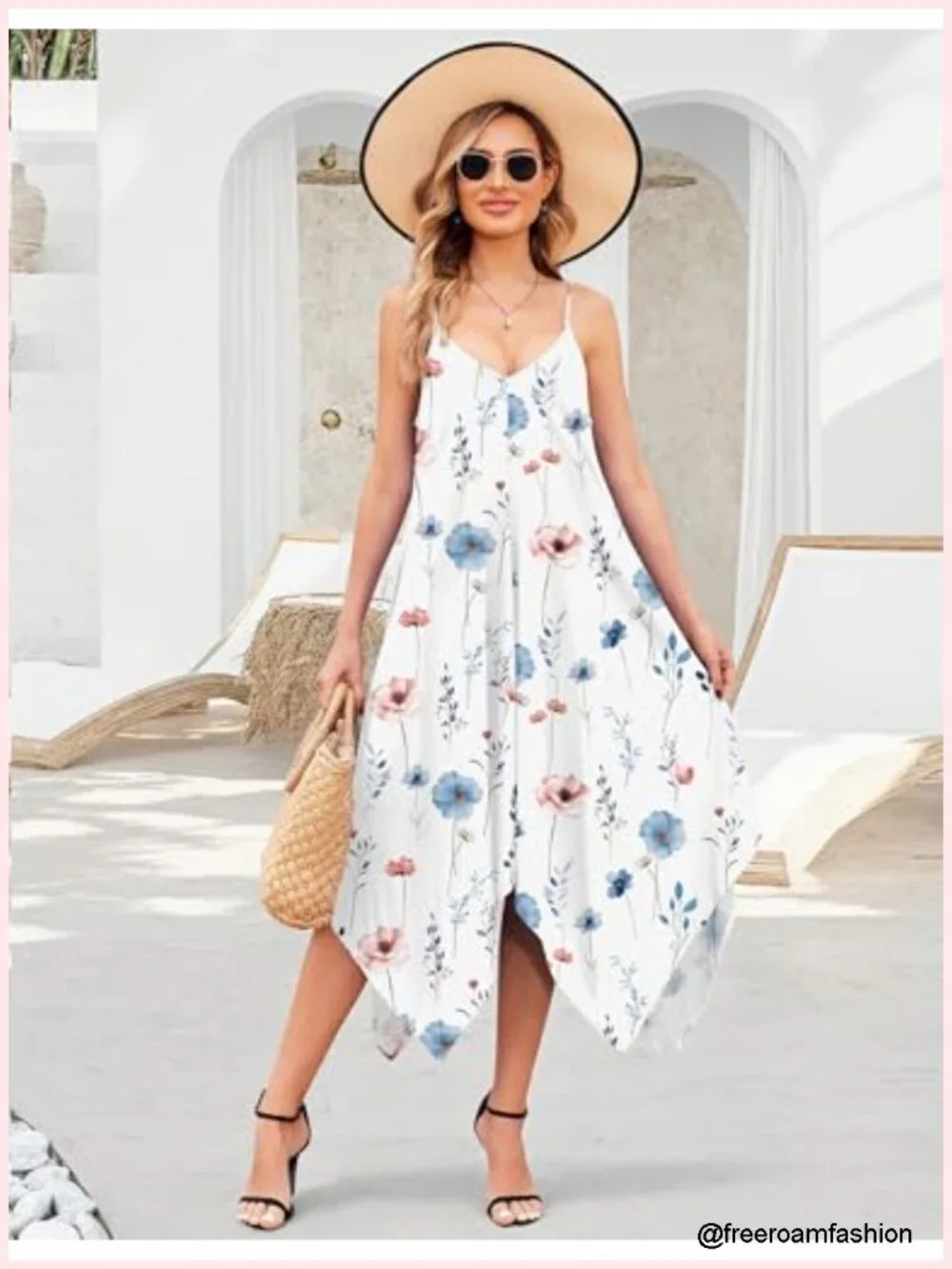 Boho Sundress Spaghetti Strap Swim Cover Up Flowy Midi Vacation Dress